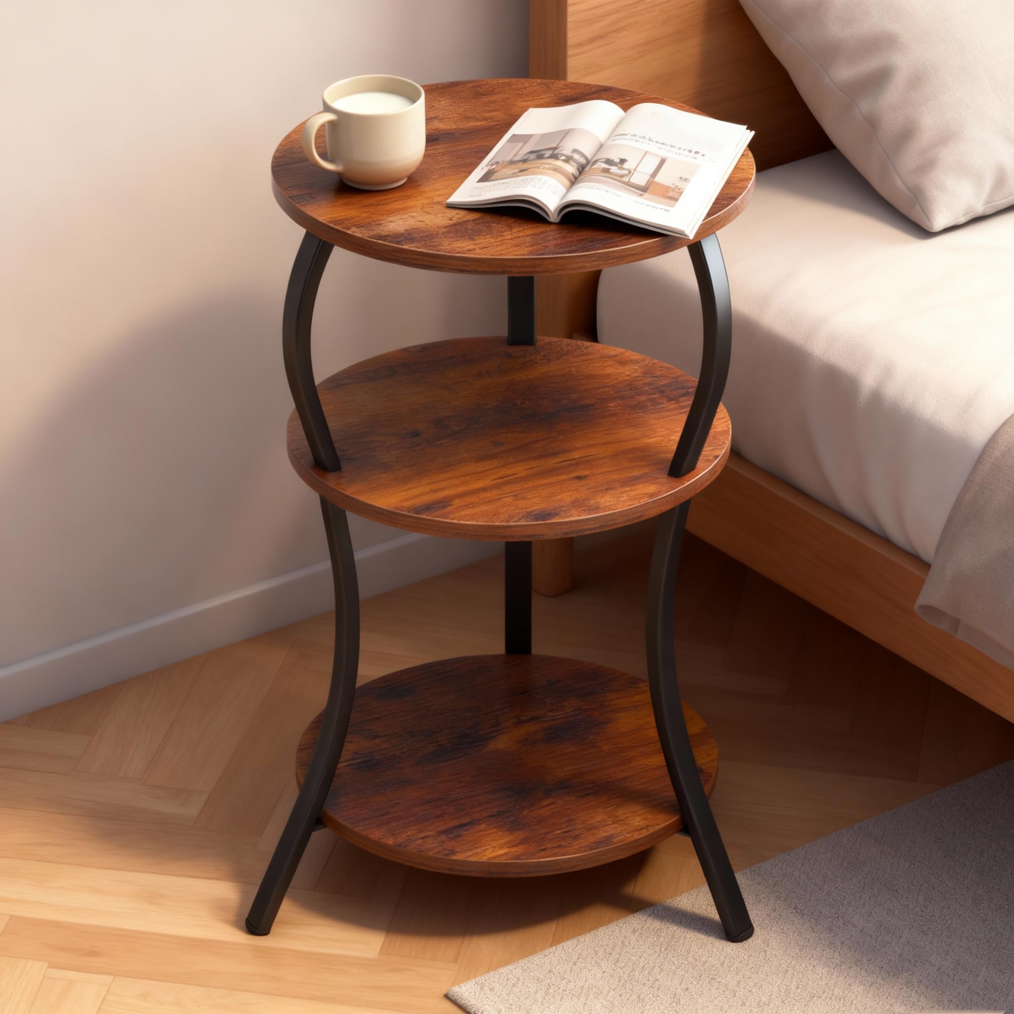 Amazon｜ZEXVIDA サイドテーブル 丸 レトロ風 円卓 コーヒー